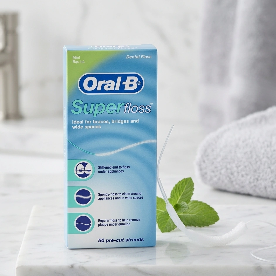 fil dentaire oral b super floss menthe 50 meches